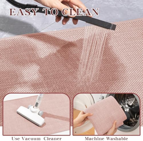 chakme Bathroom Rugs Mat 47x25, Ultra Thin Non Slip Bath Mat Large Quick Dry Absorbent Bath Mat for Bathroom Floor, (Pink, 47"x25")