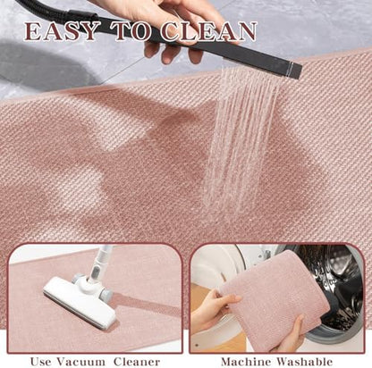 chakme Bathroom Rugs Mat 47x17, Ultra Thin Non Slip Bath Mat Runner Quick Dry Absorbent Bath Mat for Bathroom Floor, (Pink, 47"x17")