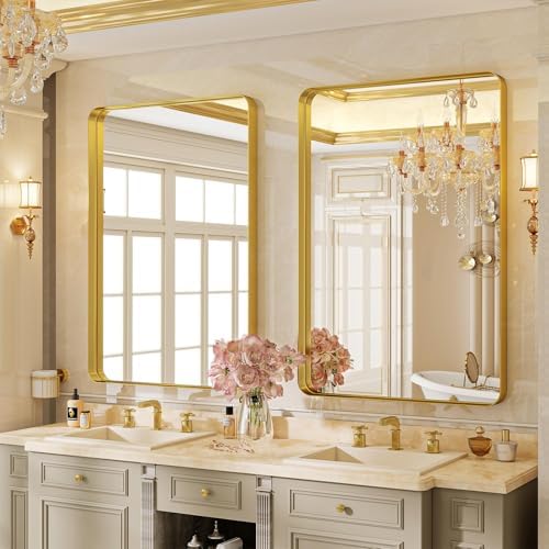 VooBang Bathroom Mirror 24"x32", Gold Gorgeous Deep Frame Wall Mirror