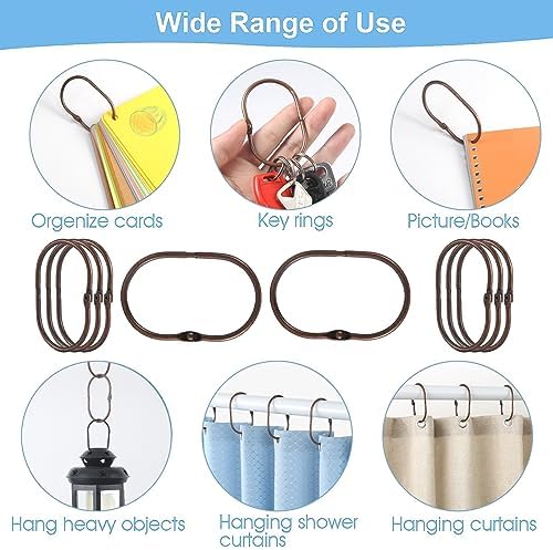 Goowin 24 Pcs Shower Curtain Rings, Shower Curtain Hooks, Oval Snap Shower Rings for Curtain, Metal Shower Curtain Rings Rust Proof, Glide Smoothly Shower Hooks for Shower Curtain Rod (Bronze)