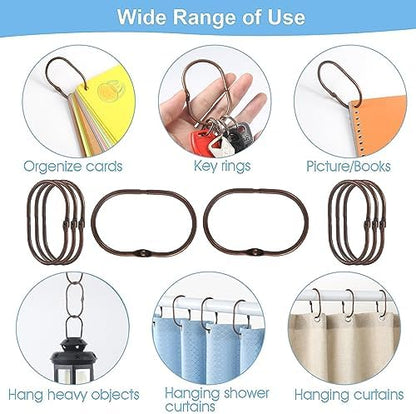 Goowin 24 Pcs Shower Curtain Rings, Shower Curtain Hooks, Oval Snap Shower Rings for Curtain, Metal Shower Curtain Rings Rust Proof, Glide Smoothly Shower Hooks for Shower Curtain Rod (Bronze)