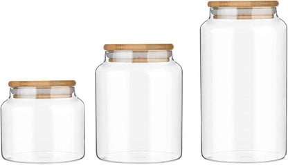 Custde Glass Jar with Lid, 42 FL oz Airtight Glass Storage Jar Glass Food Storage Containers for Kitchen Counter, Pantry, Decorative Jar for Coffee, Sugar, Candy Jar Cute Jar (Bamboo 42 FL OZ)