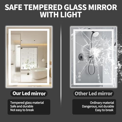Koonmi 28x20 LED Bathroom Mirror, Shatterproof Mirror with Light