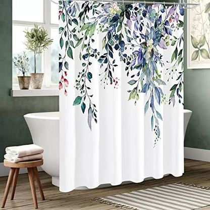 Gibelle Green Eucalyptus Shower Curtain, Watercolor Floral Print, 72x84
