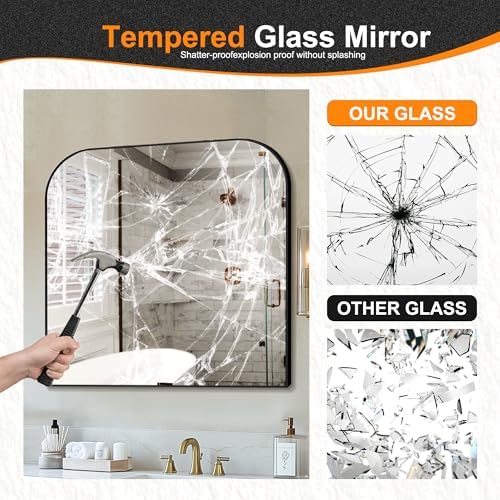 Delma 30"x30" Black Metal Framed Bathroom Mirror for Over Sink