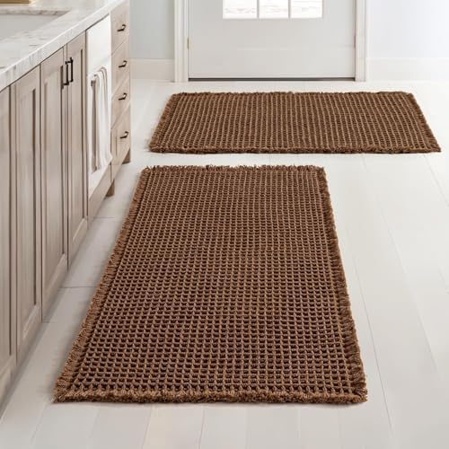 MIULEE Set of 2 Waffle Bathroom Rugs Boho Bath Mat Mocha 20x32 Inch