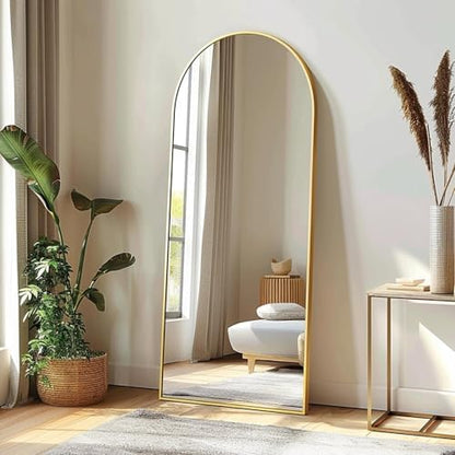 Dewfig Arched Full Length Mirror, 57"X20" Large Full Body Mirror, Gold