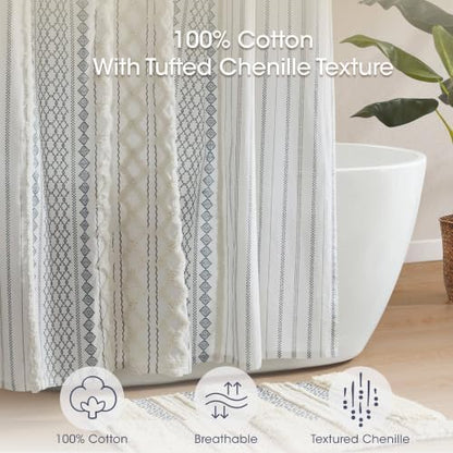 INK+IVY Extra Long Cotton Shower Curtain for Bathroom, White/Navy, 72 x 84