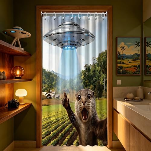Small Stall Narrow Shower Curtain 48 x 72 Inch Funny Otter Stand Up Carzy Animal Shower Curtains for Rv Camper Bathroom Decor Sets, Waterproof Cloth Fabric with Hooks