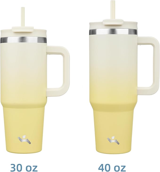 Konokyo 30 oz Tumbler with Handle and 2 Straws,2 in 1 Lid Insulated Water Bottle Stainless Steel Travel Coffee Mug,Lemon