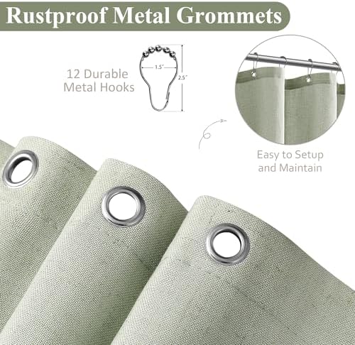 Naturoom Linen Shower Curtain 72 Inch Long for Bathroom Mist Sage 1 Panel