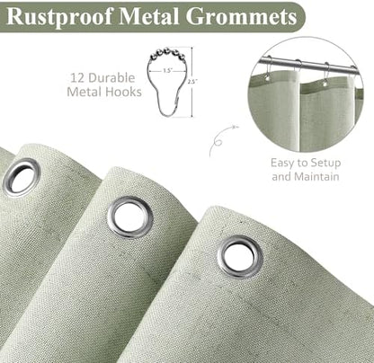 Naturoom Linen Shower Curtain 84 Inch Long for Bathroom Mist Sage 1 Panel