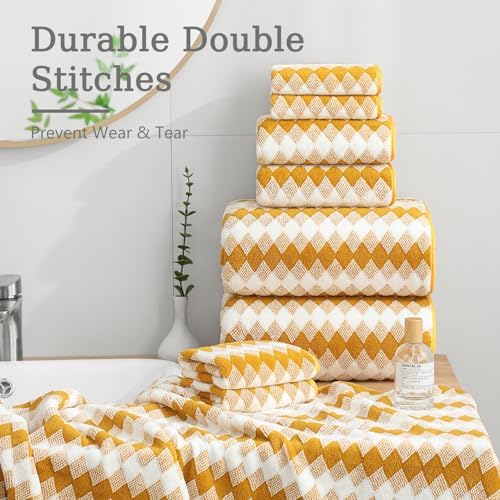 8 Piece Bathroom Towel Set |2 Oversized Bath Towels,2 Hand Towels,4 Washcloths| 600GSM Soft Hotel Towel Set Large Bath Sheet for Bathroom,Highly Absorbent Quick Dry Bath Towel Collections,Golden Brown