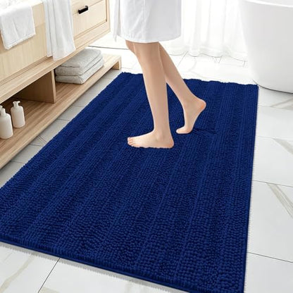OLANLY Thick Large Bathroom Rugs 59x35, Soft Chenille Bath Rugs, Navy