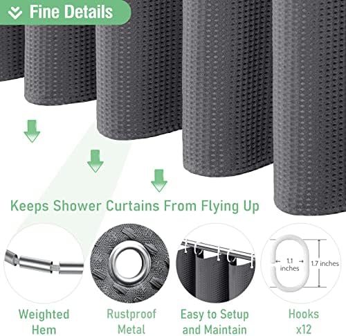 Dynamene Extra Long Waffle Shower Curtain 256GSM Fabric 72x84 Charcoal Grey