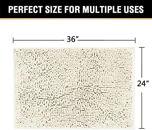 H.VERSAILTEX Bath Mat for Bathroom Non Slip Luxury Chenille Ultra Soft Bath Rugs 24x36 Absorbent Non Skid Shaggy Rugs Washable Dry Fast Plush Area Carpet Mats for Indoor, Bath Room, Tub - Cream