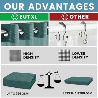 Heavyweight Waffle No Hook Shower Curtain with Liner, Seaweed Green, 71x74
