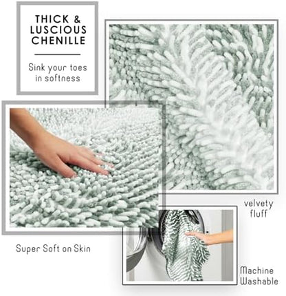 Hearth & Harbor Bathroom Rugs, Chenille Bath Mat - Machine Washable Bath Mats for Bathroom Non-Slip Backing Rubber, Quick Dry Bathroom Mat, 17 x 24 - Ombre Green
