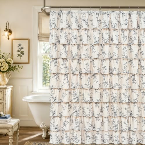 Yinhua Extra Long Farmhouse Ruffle Shower Curtains for Bathroom, 72" Wx84 L