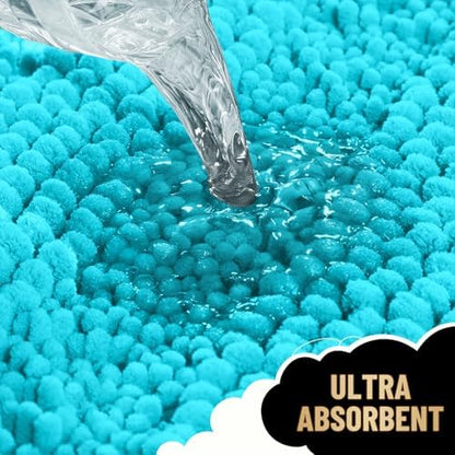 OLANLY Thick Bathroom Runner Rugs 44x24, Soft Chenille Bath Rugs, Aqua Sky