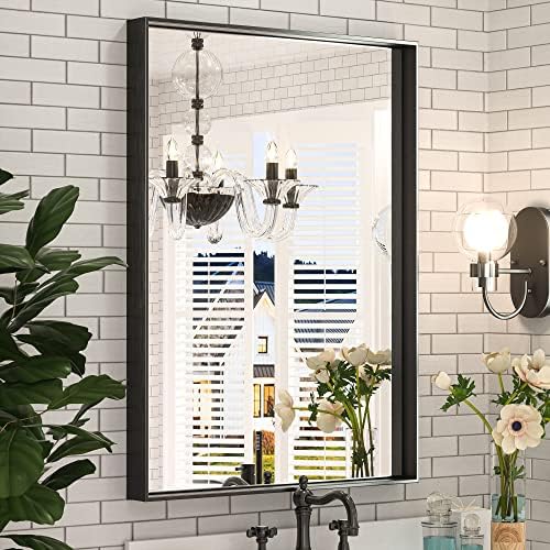 Keonjinn 22x30 Inch Black Bathroom Mirror for Over Sink,HD Tempered Glass