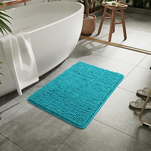 LOCHAS Luxury Bathroom Rug Shaggy Bath Mat 20 x 32 Inch, Teal Blue