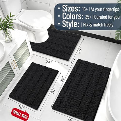 Smiry Thick Chenille Bathroom Runner Rugs 59x24, Absorbent Bath Mat, Black
