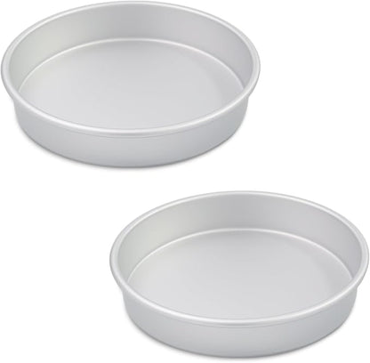 9 Inch Cake Pan Set of 2, Aluminum Round Cake Baking Pans Tins For for birthday cake party cake, Non-Toxic, Only Handwasher.Silver(9×2 round Cake Pan, Set of 2)