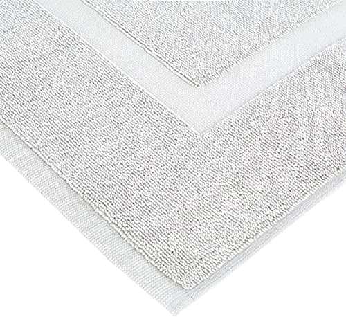 Amazon Basics Banded Bathroom Bath Rug Mat, 100% Cotton, 31 x 20 inches, Soft Silver (Pack of 2)