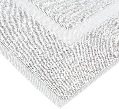 Amazon Basics Banded Bathroom Bath Rug Mat, 100% Cotton, 31 x 20 inches, Soft Silver (Pack of 2)