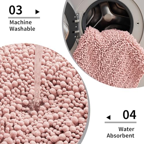 Disolla Pink Bathroom Runner Rug 24x55 Inch - Long Chenille Bath Mat, Extra Soft Shaggy Plush Absorbent Runner, Non-Slip Washable Rug for Tub, Bedside and Kitchen
