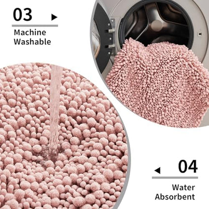 Disolla Pink Bathroom Runner Rug 24x55 Inch - Long Chenille Bath Mat, Extra Soft Shaggy Plush Absorbent Runner, Non-Slip Washable Rug for Tub, Bedside and Kitchen