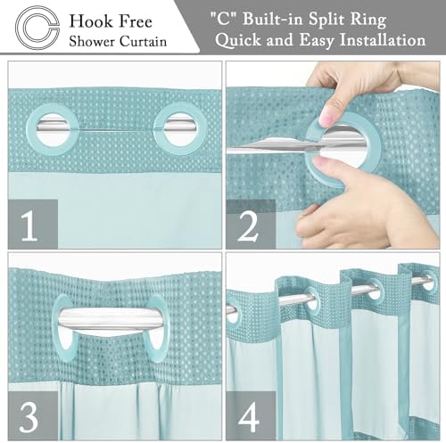 Gibelle No Hook Cloth Teal Shower Curtain with Liner, 72x80