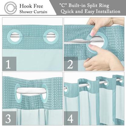Gibelle No Hook Cloth Teal Shower Curtain with Liner, 72x80