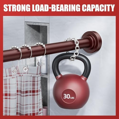 Ausemku Shower Curtain Rod - 32-104 Inch Rustproof Tension Rod, Non-Slip Spring Design, No Drilling Adjustable Curtain Rod for Bathroom, Kitchen, and Closet（Brown）