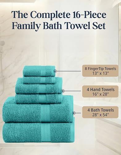 LANE LINEN Towel Set 16 Piece Soft Absorbent Quick Dry 100% Cotton - Teal