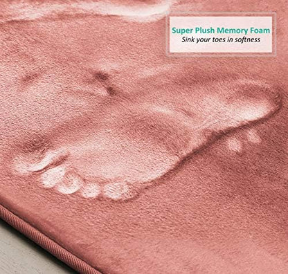 Clara Clark 2 Piece Bathroom Rugs, Velvet Memory Foam Bath Mat Set, Non-Slip Bath Rugs, Machine Wash, Dries Quickly, Ultra Soft Plush Bath Mats for Bathroom, 20 x 32 + Contour, Misty Rose
