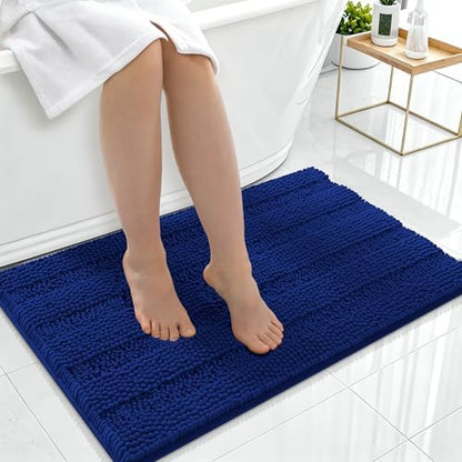 Smiry Thick Chenille Bathroom Rugs 36x24, Soft Absorbent Bath Mat, Navy