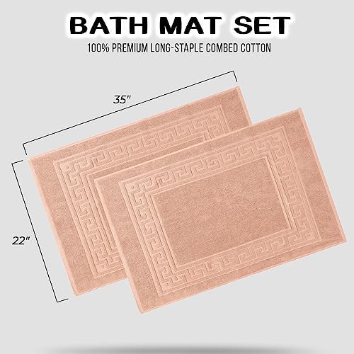 Superior Heavyweight Cotton Bath Mats, Bath Rugs For Bathroom Accessories, Washable Rug For Shower, Bath, Toilet, Modern Decor, No Backing, Luxury Hotel And Spa Quality, Set of 2, 22" x 35", Peach