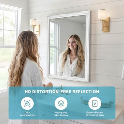 White Wood Effect Framed Wall Mirror, 24x32 Rectangle Mirror