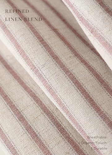 Farmhouse Striped Shower Curtain - 72x72 Inches, Linen Blend Fabric, Breathable & Machine Washable, Rustic Rust for Bathroom Decor (Hooks/Liner Not Included)