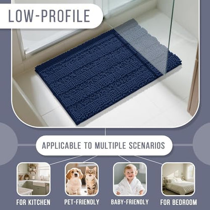 Yimobra Bathroom Rug Mat 47 x 24, Non Slip and Super Absorbent Bath Mat,Machine Washable Quick Dry,Ultra Plush Chenille Shower Rugs for Bathroom Floor Sink Tub and Shower Outside,Navy Blue