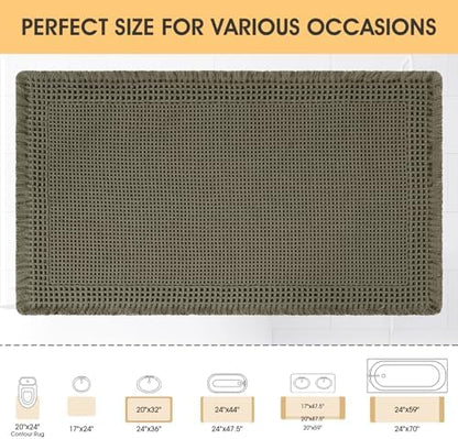 Upgrade Waffle Bath Mat, 36"x24" Greyish Green, Boho Bathroom Rugs Absorbent Non Slip, Ultra Soft Bathroom Mat, Machine Washable Knit Bath Rugs with Border for Bathroom, Bedroom, Kitchen, Shower