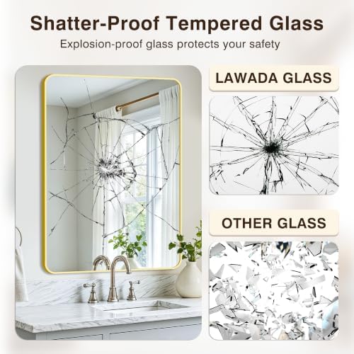 Vanity Bathroom Mirror, 40”x28” Gold Bathroom Mirror for Over Sink