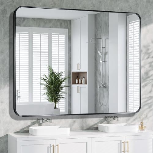 Bathroom Mirror 40"x50" Matte Black Rectangle Bathroom Wall Mirror for Over Sink, Modern Large Vanity Mirror, HD Tempered Glass, Anti-Rust Aluminum Alloy Frame, for Living Room, Bedroom, Entryway