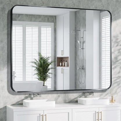 Bathroom Mirror 40"x50" Matte Black Rectangle Bathroom Wall Mirror for Over Sink, Modern Large Vanity Mirror, HD Tempered Glass, Anti-Rust Aluminum Alloy Frame, for Living Room, Bedroom, Entryway