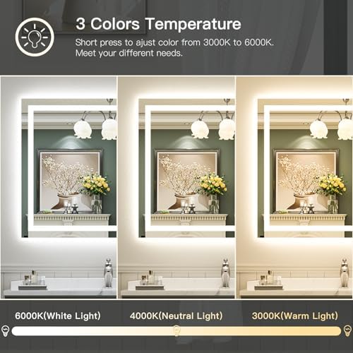 Briivue 48x40 Inch LED Bathroom Mirror with Lights, Backlit & Front Lit