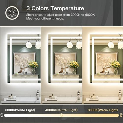 Briivue 48x40 Inch LED Bathroom Mirror with Lights, Backlit & Front Lit
