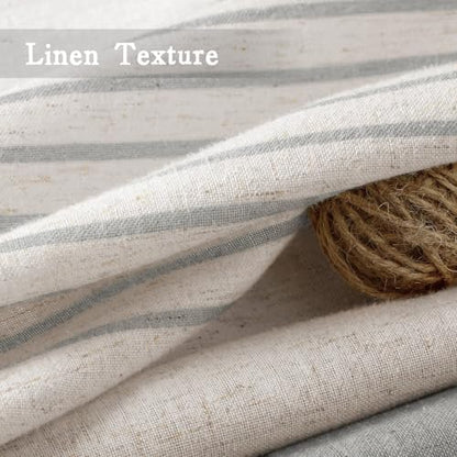 Grey Farmhouse Linen Striped Shower Curtain with Tassel 72"W X 72"L