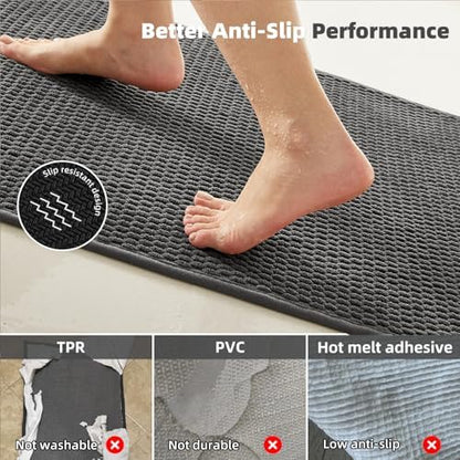 TYUU Small Bathroom Rugs, Non Slip Washable Bath Rugs Super Absorbent Bathroom Rug Thin Quick Dry Low Pile Bath Mats, Dark Grey 12"x12"